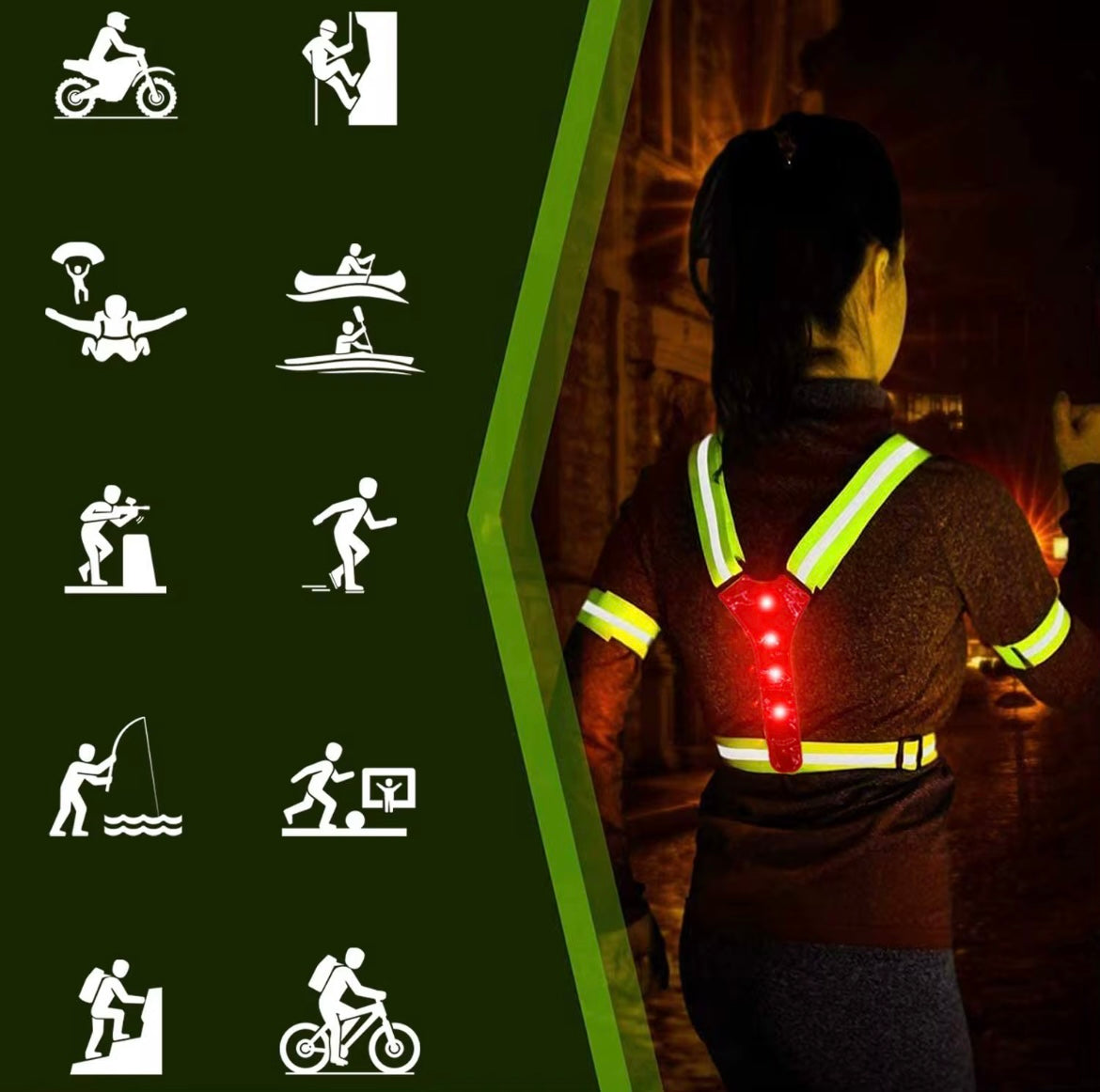 LED Veiligheidsharnas  Reflectie Vest - Groen